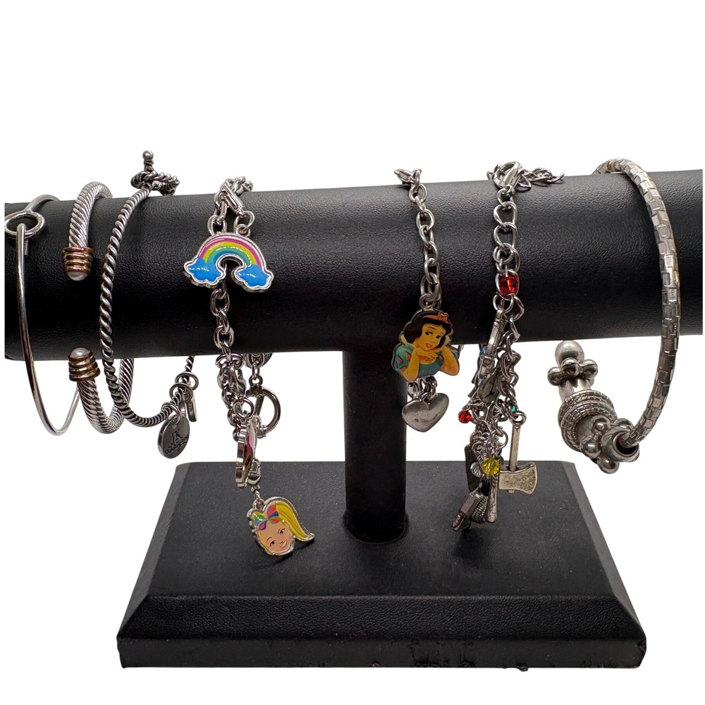 Mixed Bracelet Lot 7pc Disney Snow White JoJo Siwa Charm Bangle Cuff Silver